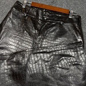 Chico's Faux Leather Pants Womens 8 Black Croc Embossed Straight Leg